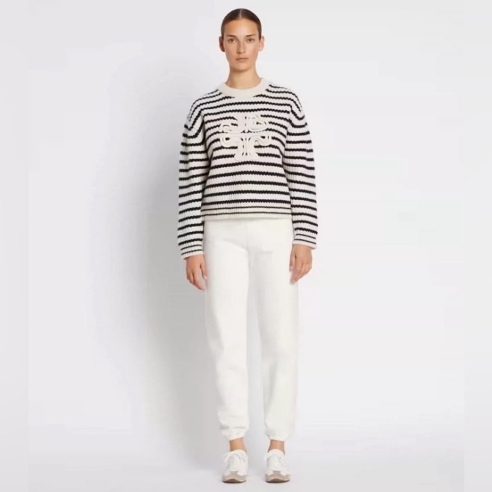 NWT Tory Burch Merino Striped Logo Sweater